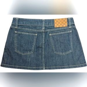 Vintage Gucci dark wash denim mini skirt with logo patch
